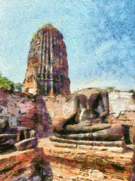 Site Archéologique Ayutthaya Illustrations Crée Style Impressionniste Peinture — Photo
