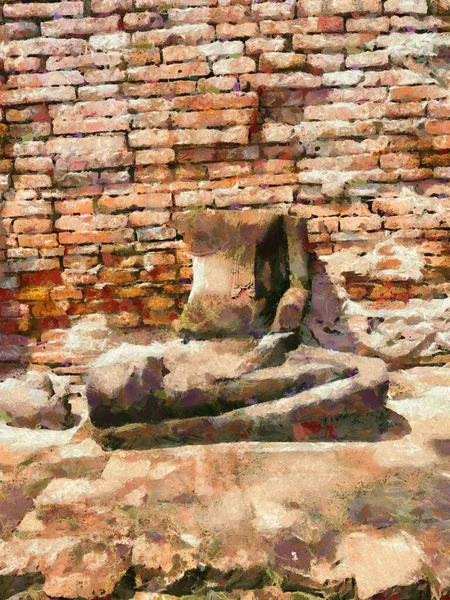 Sitio Arqueológico Ayutthaya Illustrations Crea Estilo Impresionista Pintura — Foto de Stock