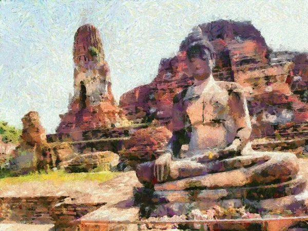 Archaeological site in Ayutthaya Illustrations creates an impressionist style of painting.