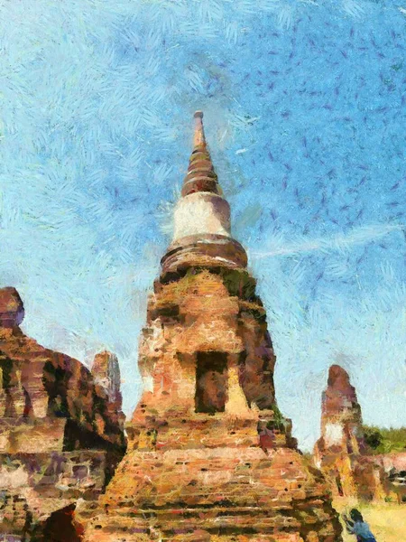 Régészeti Lelőhely Ayutthaya Illustrations Létrehoz Egy Impresszionista Stílus Festészet — Stock Fotó