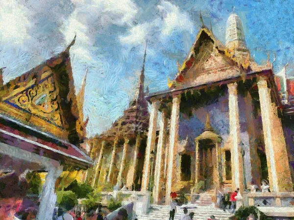 Phra Kaew Ναός Και Μεγάλο Παλάτι Μπανγκόκ Εικονογραφήσεις Δημιουργεί Ένα — Φωτογραφία Αρχείου