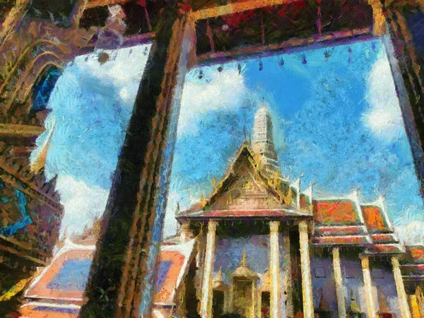 Phra Kaew Temple Grand Palace Bangkok Illustrations Creates Impressionist Style — Stock Photo, Image