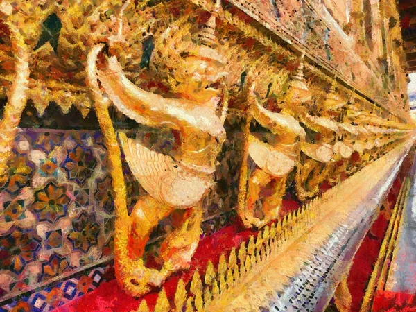Храм Пха Кео Великий Палац Бангкок Ілюстрації Створюють Імпресіоністський Стиль — стокове фото