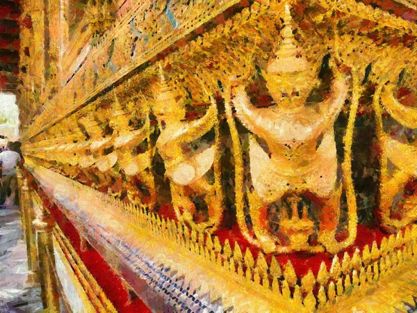 Phra Kaew Ναός Και Μεγάλο Παλάτι Μπανγκόκ Εικονογραφήσεις Δημιουργεί Ένα — Φωτογραφία Αρχείου