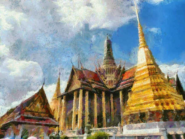 Phra Kaew Temple Grande Palácio Bangkok Ilustrações Cria Estilo Impressionista — Fotografia de Stock
