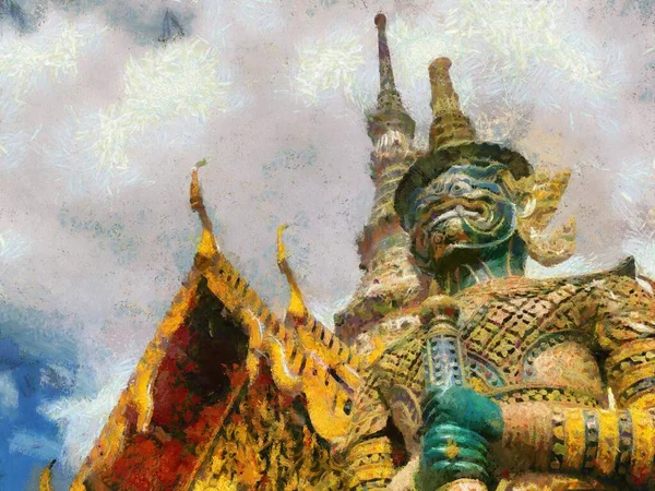 Храм Пха Кео Великий Палац Бангкок Ілюстрації Створюють Імпресіоністський Стиль — стокове фото