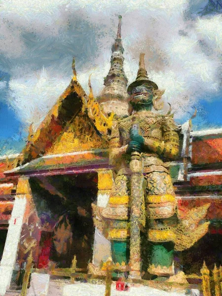 Phra Kaew Tapınağı Büyük Saray Bangkok Llüstrasyonları Empresyonist Bir Resim — Stok fotoğraf