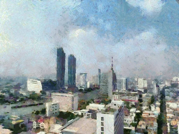 Lansekap Bangkok Illustrations Menciptakan Gaya Lukisan Impresionis — Stok Foto