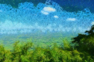 Dağ manzarası çizimleri empresyonist bir resim tarzı yaratıyor..