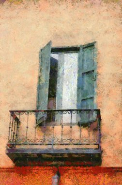 İtalyan köyü Illustration Empresyonist resim yaratıyor.