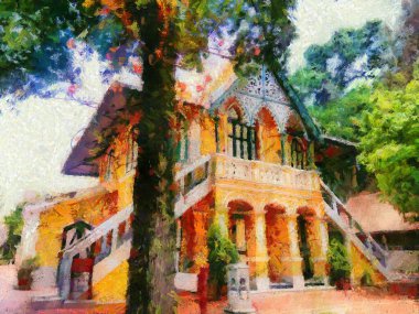 Antik ev gotik tarzı antik ev Illustrations bir empresyonist resim stili yaratıyor.