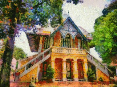 Antik ev gotik tarzı antik ev Illustrations bir empresyonist resim stili yaratıyor.