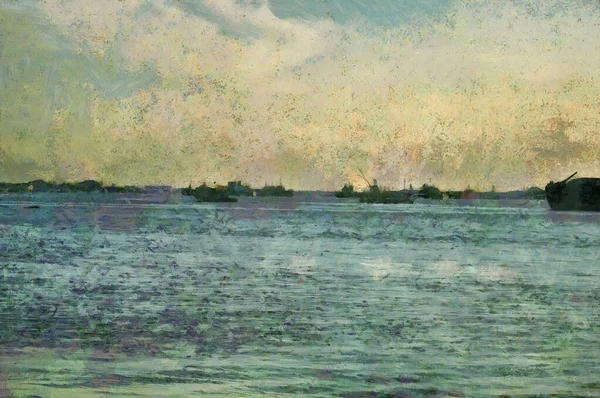 滨江图景创造了一种印象派风格的绘画 — 图库照片