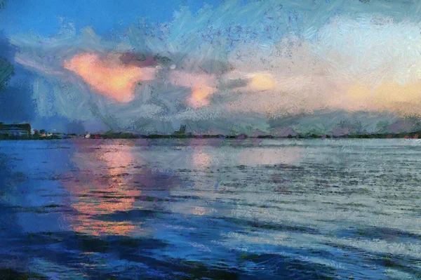 Paesaggio Del Fiume Illustrazioni Crea Uno Stile Impressionista Pittura — Foto Stock