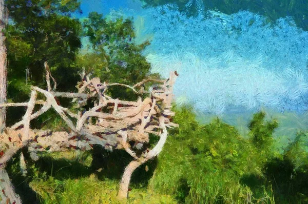 Ağaçlardan Yapılmış Balkon Illustrations Empresyonist Bir Resim Tarzı Yaratıyor — Stok fotoğraf