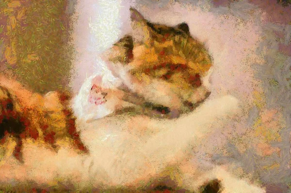 Gatos Bonitos Vários Gestos Ilustração Criando Pintura Impressionista — Fotografia de Stock