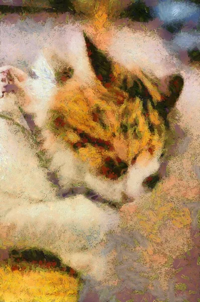 Милі Коти Різних Жестах Ілюстрація Створює Імпресіоністський Живопис — стокове фото