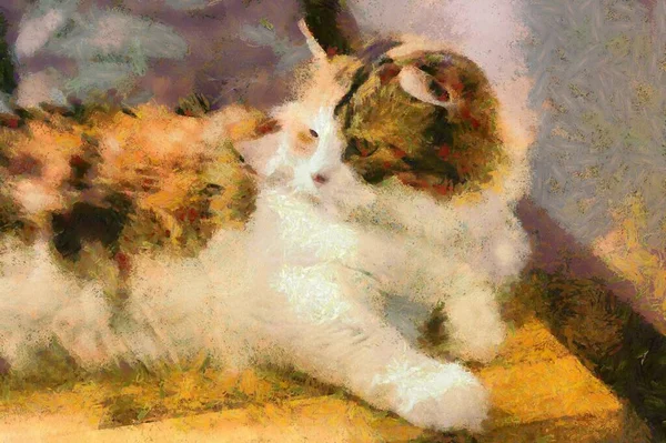 Gatos Bonitos Vários Gestos Ilustração Criando Pintura Impressionista — Fotografia de Stock