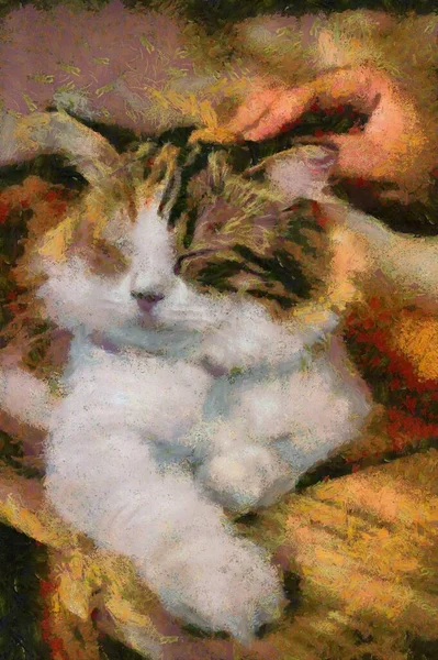 인상적 그림을 그리는 몸짓의 귀여운 고양이 — 스톡 사진