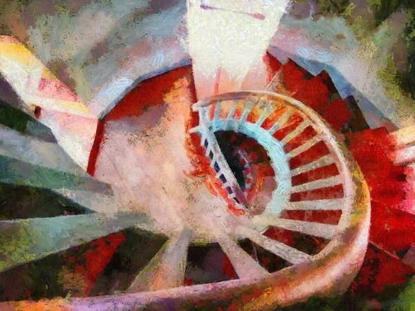 Ancient Wooden Spiral Staircase Illustrations Creates Impressionist Style Painting — Stock Photo, Image