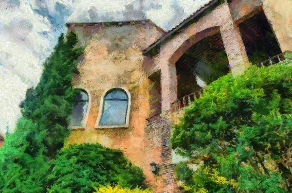 意大利风格五彩斑斓的意大利风格建筑图解创造了一种印象派风格的绘画 — 图库照片