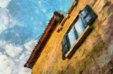 İtalyan stili renkli İtalyan mimari tasvirleri empresyonist bir resim tarzı yaratıyor..