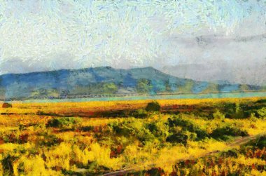 Çayırlarda ve tarlalarda bulutlar var. Resimler, empresyonist bir resim tarzı yaratıyor..