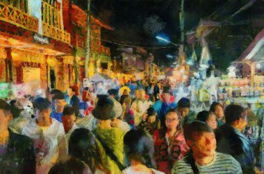 Chiang Khan Walking Street Chiang Khan kültürel bir turizm merkezi olarak bilinir Illustrations bir izlenimci resim stili oluşturur.