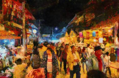 Chiang Khan Walking Street Chiang Khan kültürel bir turizm merkezi olarak bilinir Illustrations bir izlenimci resim stili oluşturur.