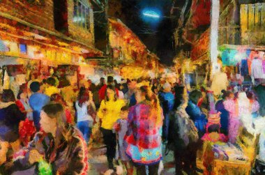 Chiang Khan Walking Street Chiang Khan kültürel bir turizm merkezi olarak bilinir Illustrations bir izlenimci resim stili oluşturur.