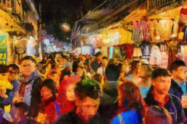 Chiang Khan Walking Street Chiang Khan kültürel bir turizm merkezi olarak bilinir Illustrations bir izlenimci resim stili oluşturur.