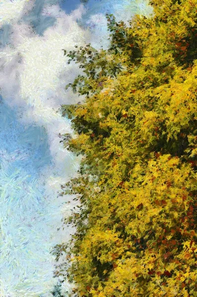 Liście Gałęzie Wielkiego Drzewa Niebie Surfing Tło Ilustracje Tworzy Impresjonistyczny — Zdjęcie stockowe