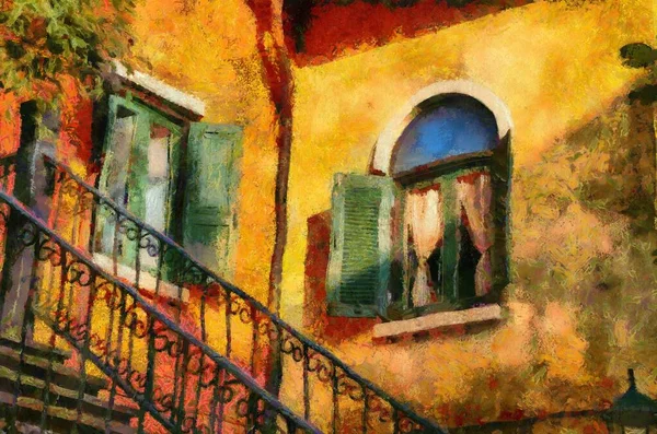 Italian Style Colorful Italian Style Architecture Illustrations Creates Impressionist Style — Stock Photo, Image