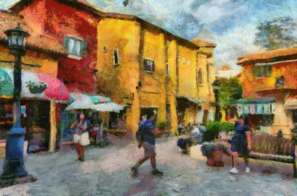 Italian style  Colorful Italian style architecture Illustrations creates an impressionist style of painting.