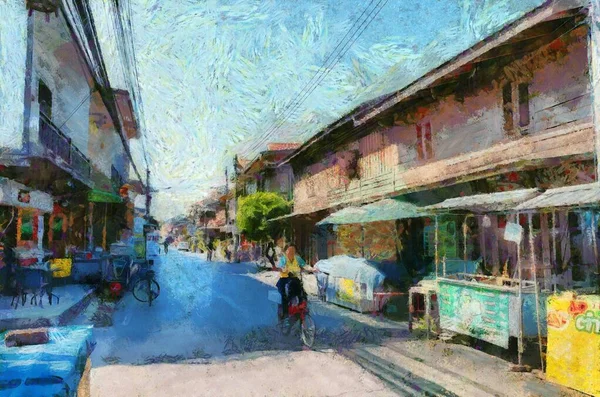 Paisaje Chiang Khan Conocido Como Destino Turístico Cultural Ilustraciones Crea —  Fotos de Stock