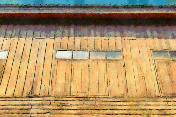 Ancient Wooden Windows Illustrations Creates Impressionist Style Painting — Stock Photo, Image