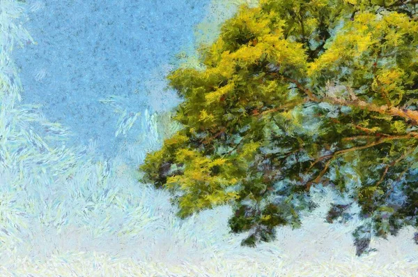 Листя Гілки Великого Дерева Небі Серфінг Фон Ілюстрації Створюють Імпресіоністський — стокове фото