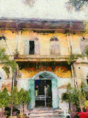 Koloni tarzı antik mimari illüstrasyonlar empresyonist bir resim tarzı yaratıyor..