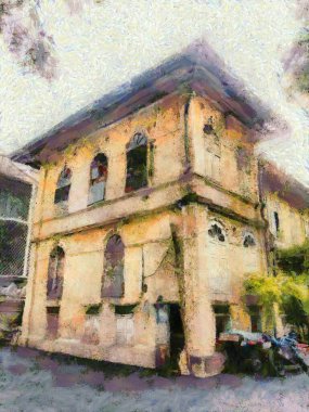 Koloni tarzı antik mimari illüstrasyonlar empresyonist bir resim tarzı yaratıyor..