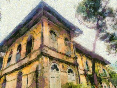 Koloni tarzı antik mimari illüstrasyonlar empresyonist bir resim tarzı yaratıyor..