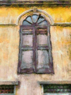 Koloni tarzı antik mimari illüstrasyonlar empresyonist bir resim tarzı yaratıyor..