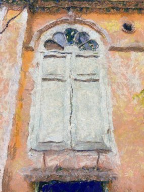 Koloni tarzı antik mimari illüstrasyonlar empresyonist bir resim tarzı yaratıyor..