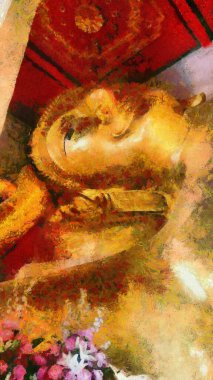 Eski tapınaklardaki büyük ve küçük altın Buda heykelleri Empresyonist tablolar yaratıyor..