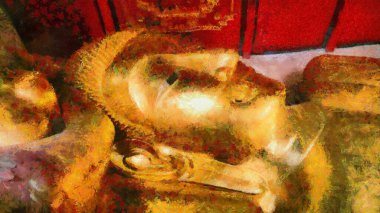 Eski tapınaklardaki büyük ve küçük altın Buda heykelleri Empresyonist tablolar yaratıyor..