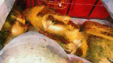 Eski tapınaklardaki büyük ve küçük altın Buda heykelleri Empresyonist tablolar yaratıyor..