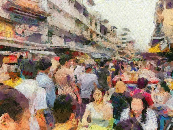 Chinatown Yearat Bangkok Illustrations Schafft Einen Impressionistischen Malstil — Stockfoto