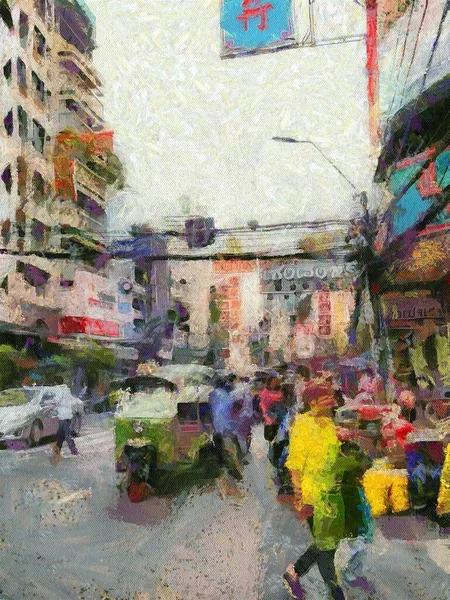 Chinatown Yearat Bangkok Illustrations Menciptakan Gaya Lukisan Impresionis — Stok Foto