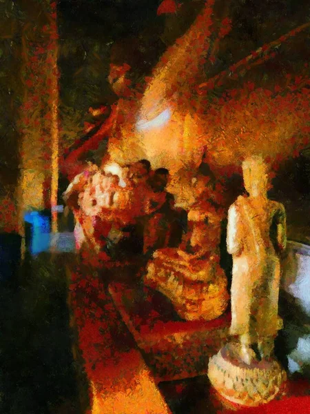 Eski tapınaklardaki büyük ve küçük altın Buda heykelleri Empresyonist tablolar yaratıyor..