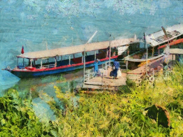 Landscape Mekong River Beautiful Landscape River Illustrations Creates Impressionist Style — Stock Photo, Image