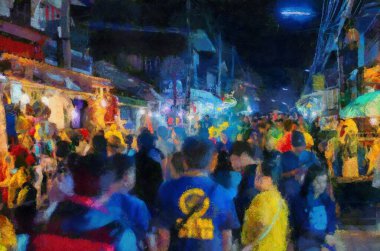 Chiang Khan Walking Street Chiang Khan kültürel bir turizm merkezi olarak bilinir Illustrations bir izlenimci resim stili oluşturur.